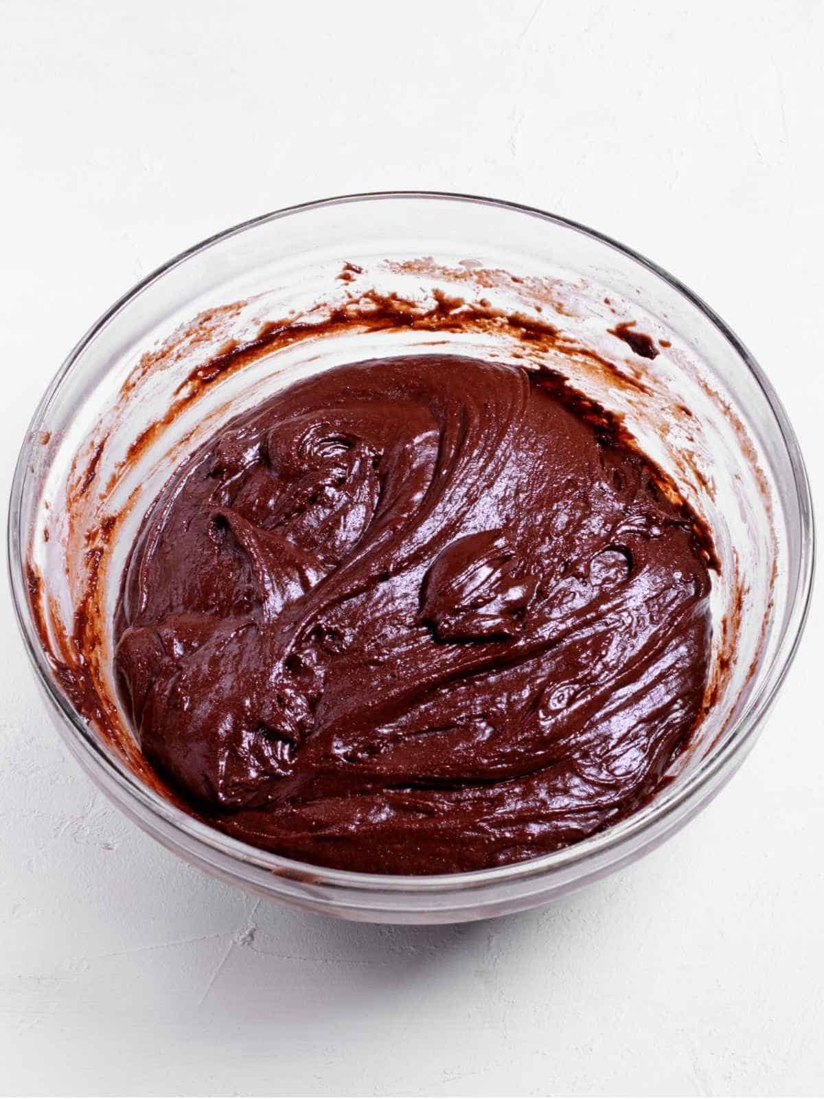 chocolate batter in a bowl.