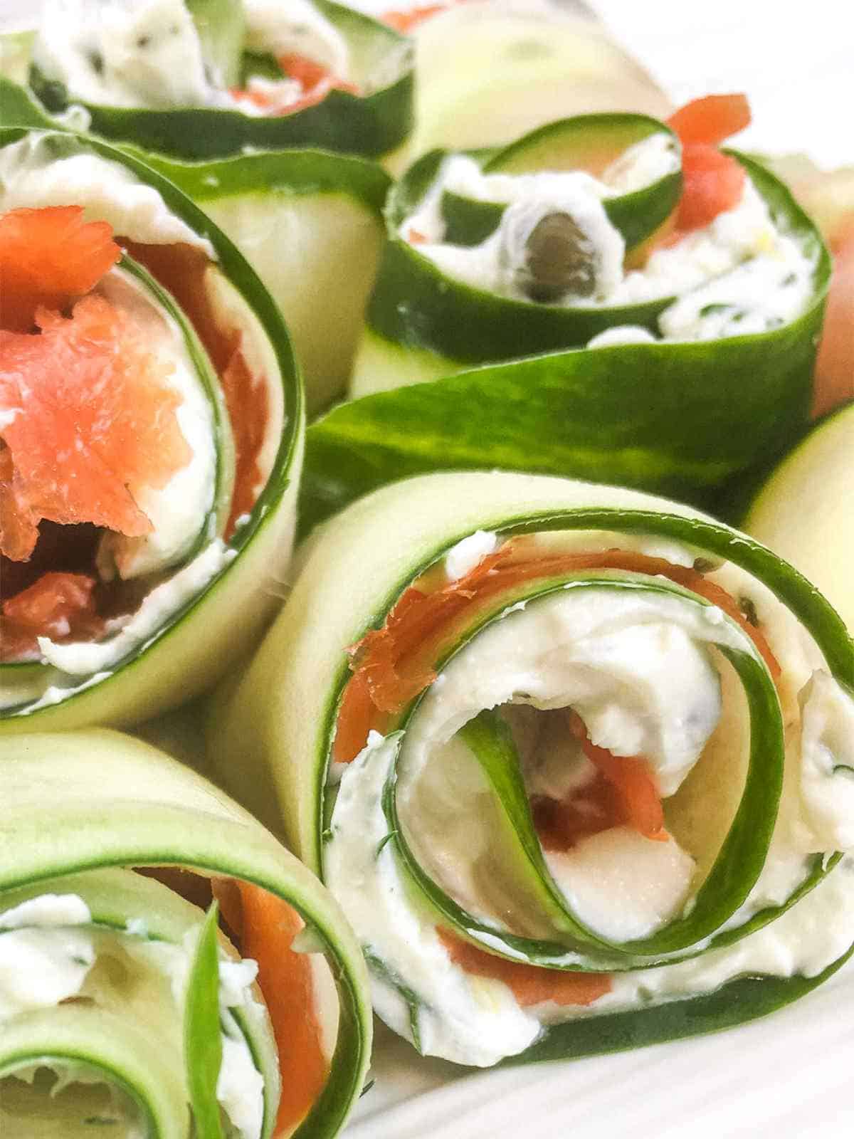 cucumber and salmon roll appetizers.