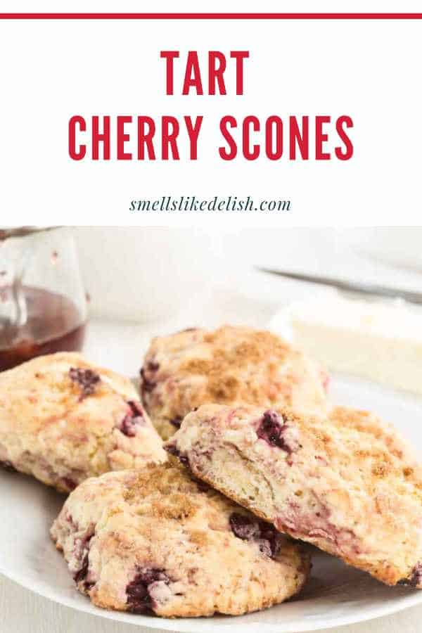 cherry scones on a serving plate.