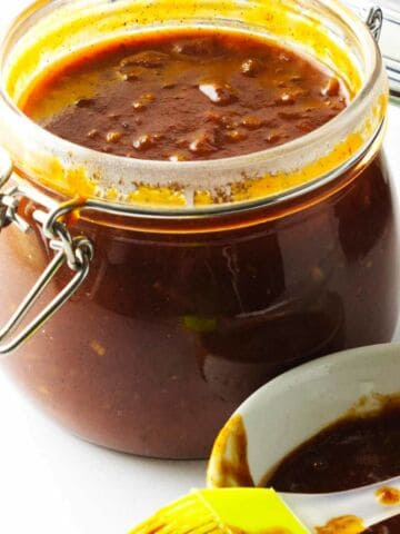 barbecue sauce in a bail jar.