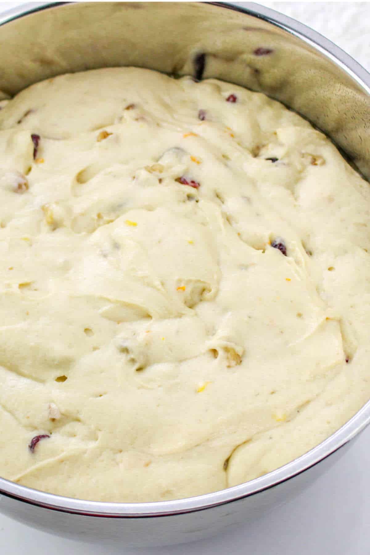 enriched dough finishing the bulk rise stage before shaping and baking.