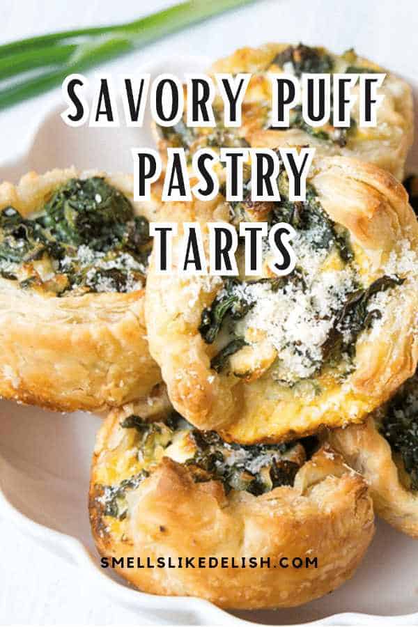 small spinach and feta cheese puff pastry tarts.
