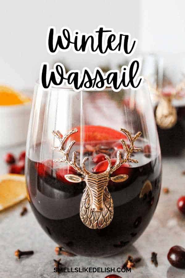 glass or winter waissal holiday wine punch.