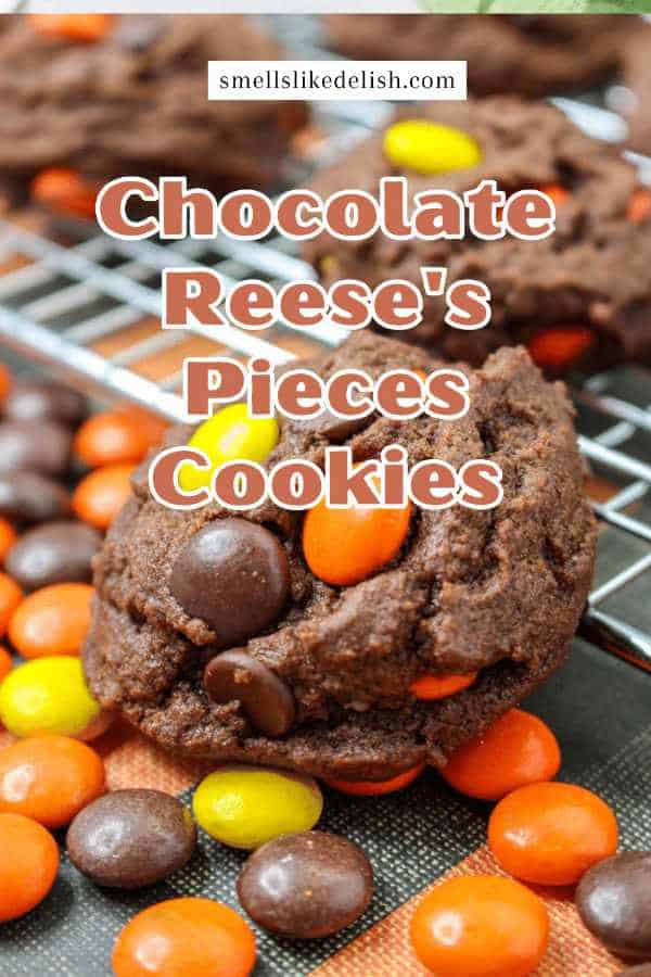 Chocolate Reese's Pieces Cookies combine soft, chewy chocolate cookies and crunchy Reese's Pieces Peanut Cutter candy for fudgy, candy.