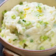 Irish champ or traditional mashed potato with green onion.