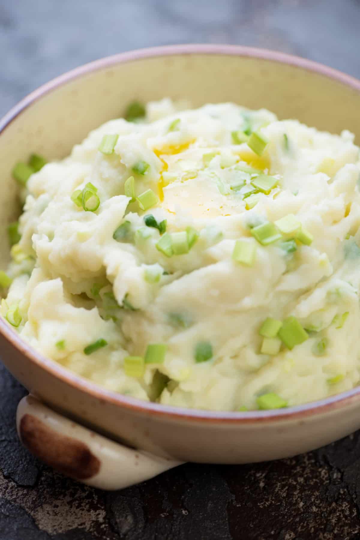 Irish champ or traditional mashed potato with green onion.