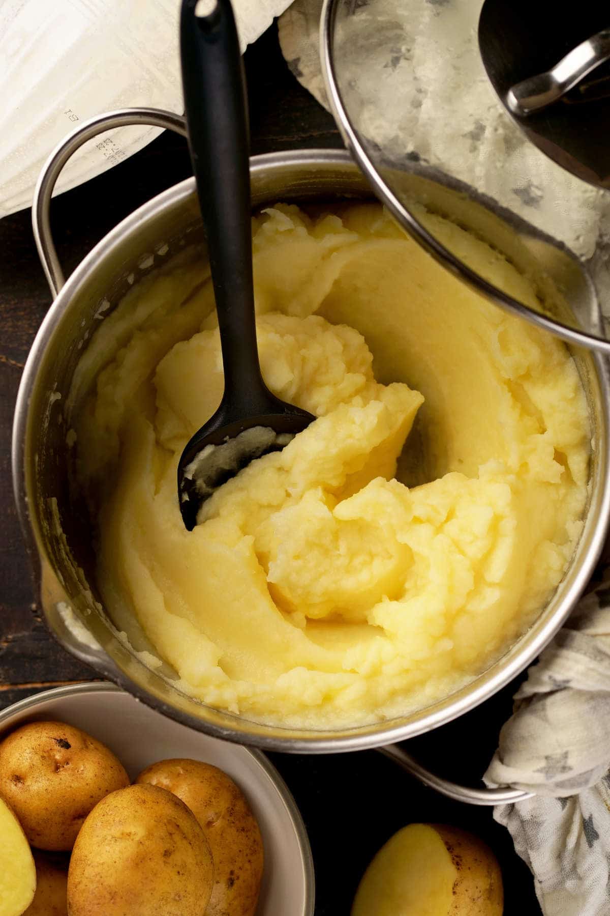 fresh mashed potatoes in a saucepan.