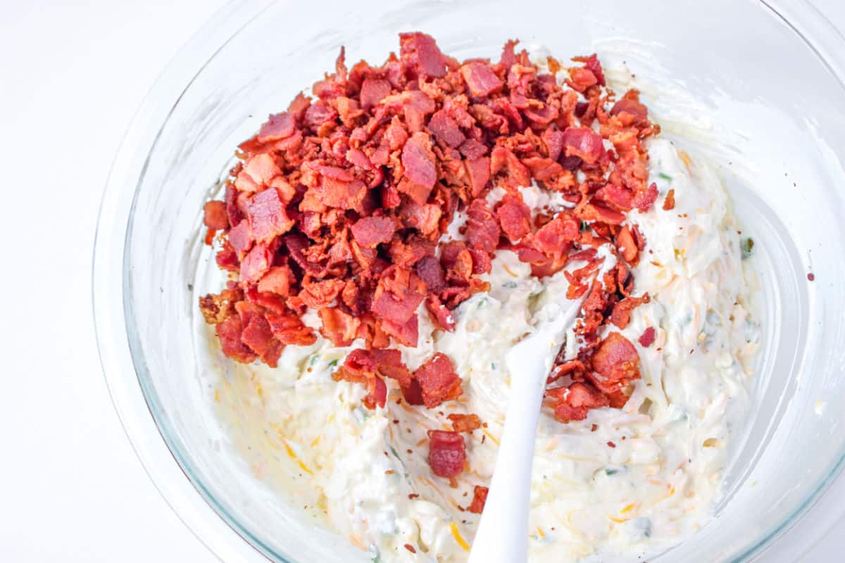 crisped bacon added to dip mixture.
