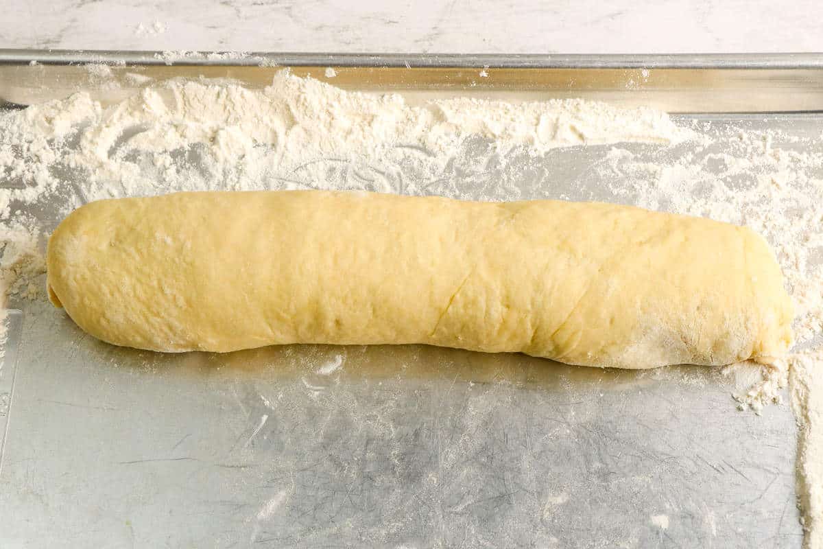 dough rolled up into a unbaked beigli, or Hungarian nut roll.