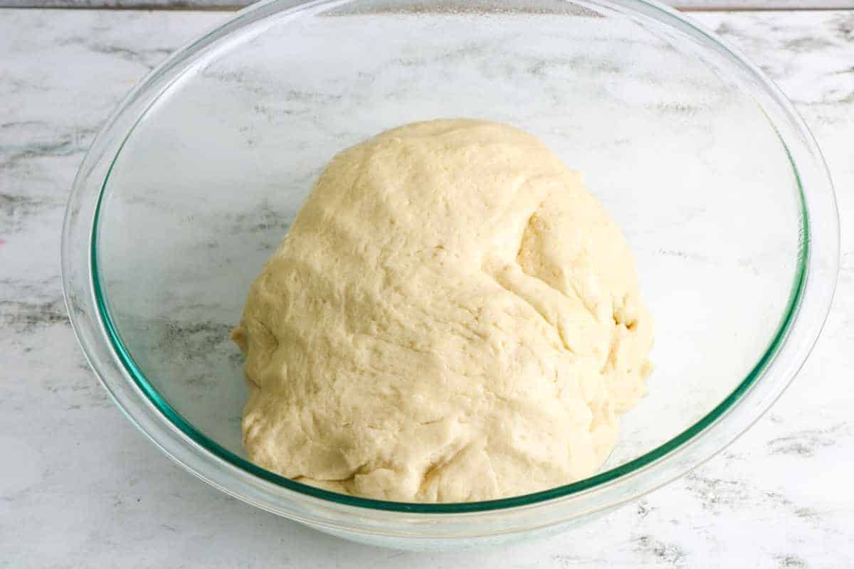 small dough ball in a bowl.