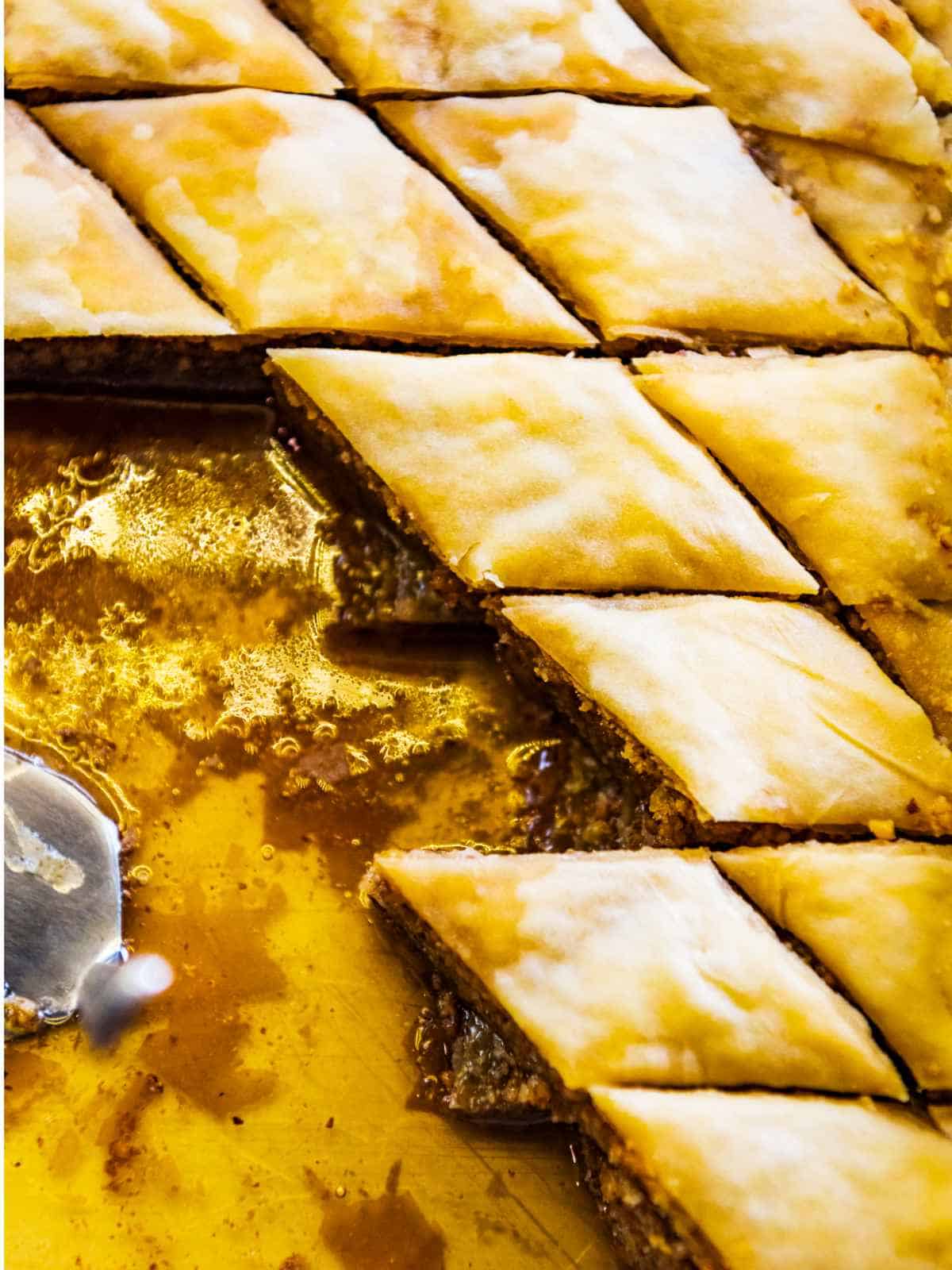 Baklava is a layered filo pastry dough filled with nuts, and honey. It's a popular Easter treat in many Middle Eastern and East European countries.