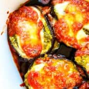 hot from the oven casserole of eggplant parmesan.