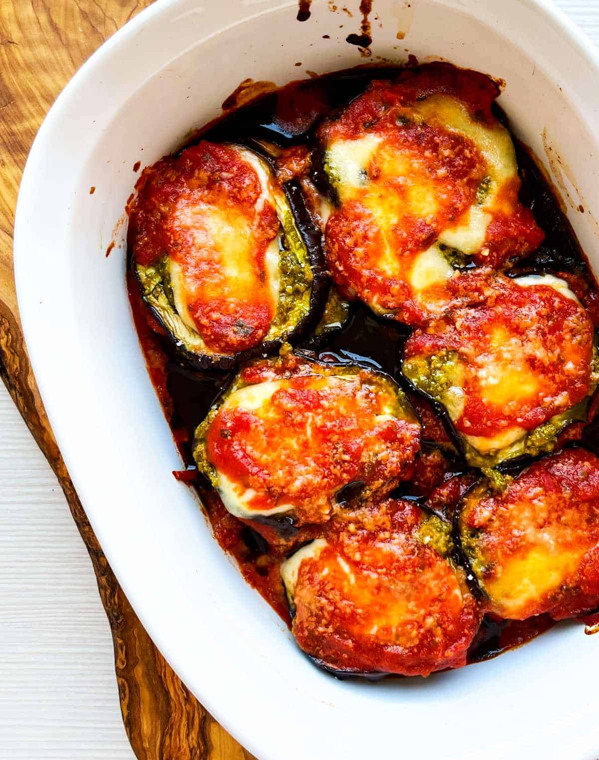 baked eggplant stacks for a low carb casserole.