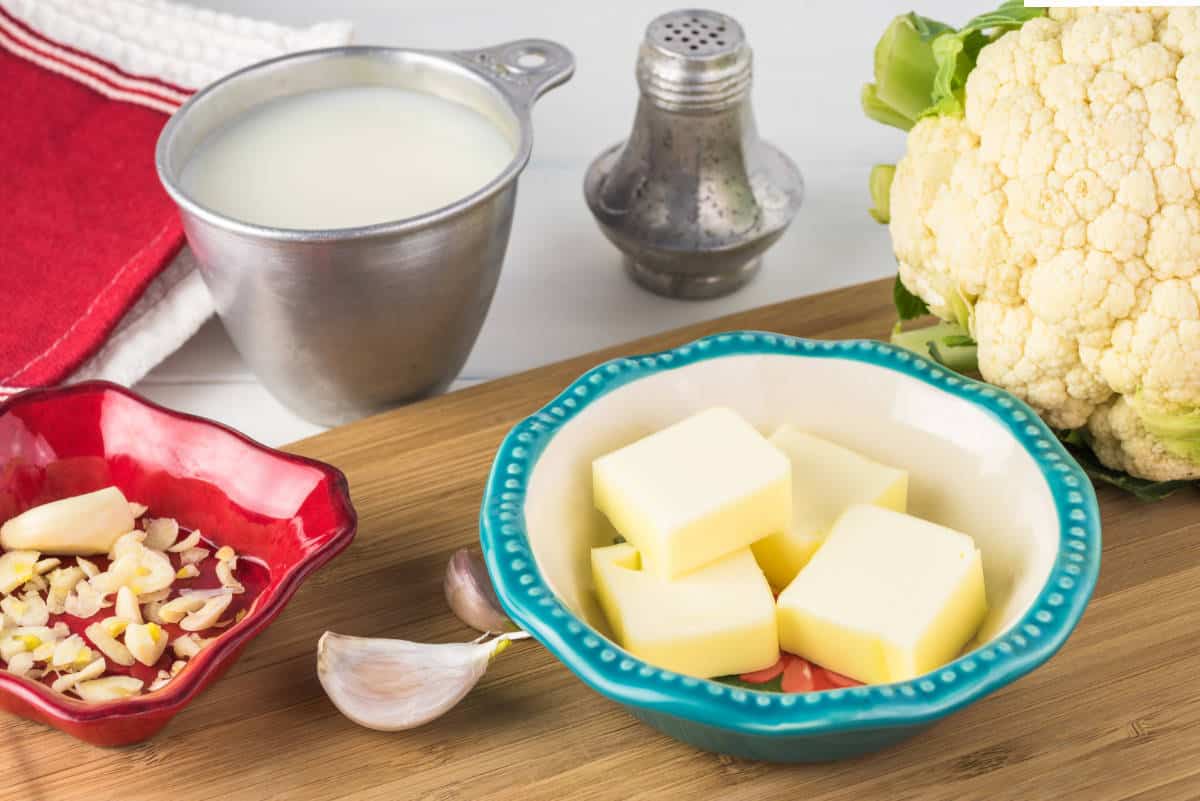 Ingredients for making mashed cauliflower.