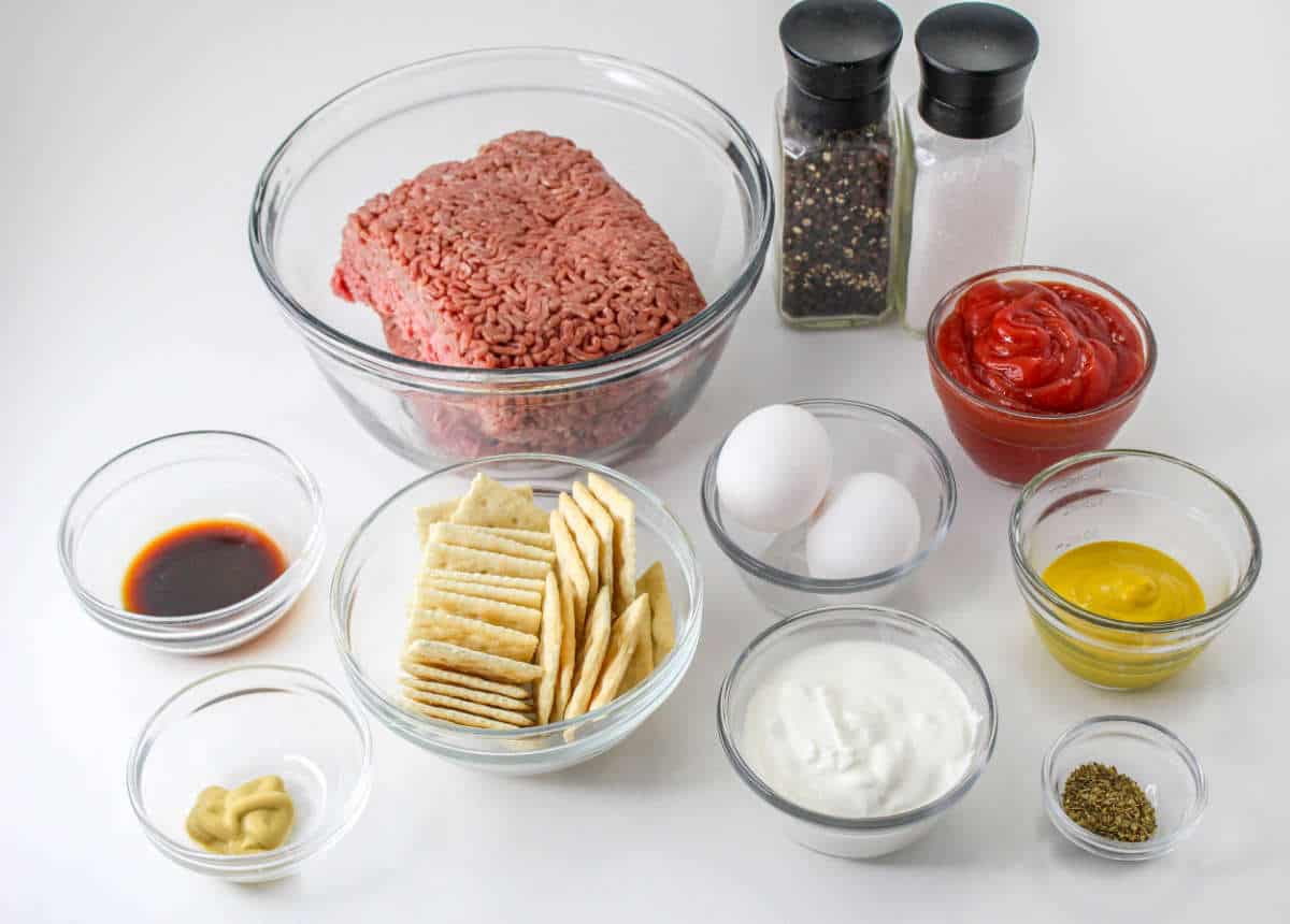 Ingredients for Southern meatloaf recipe.