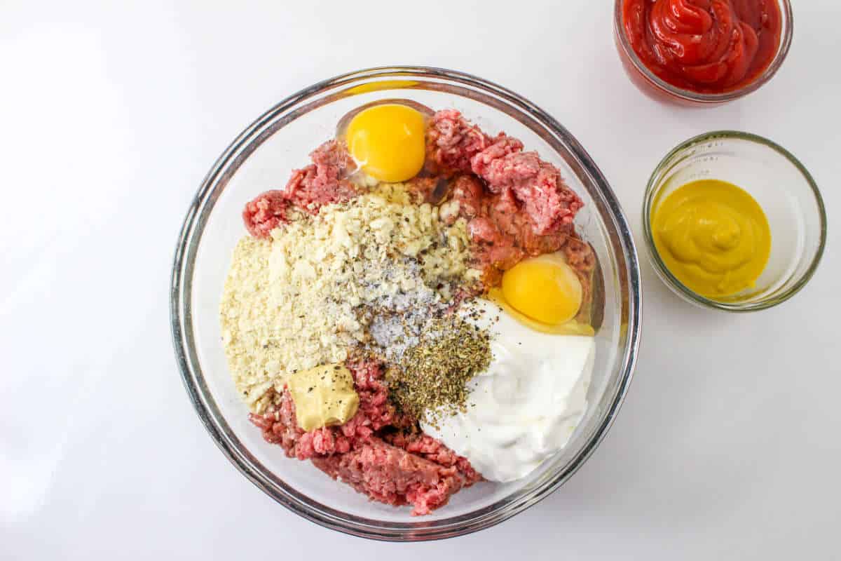 meatloaf ingredients in a bowl for mixing.