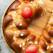 braided Tsoureki Greek Easter Bread.