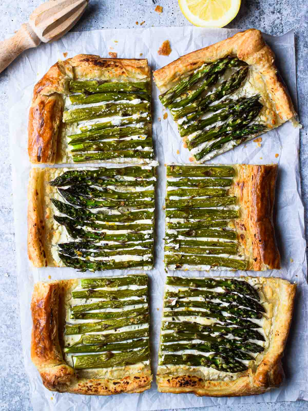 Asparagus and whipped goat cheese tart.