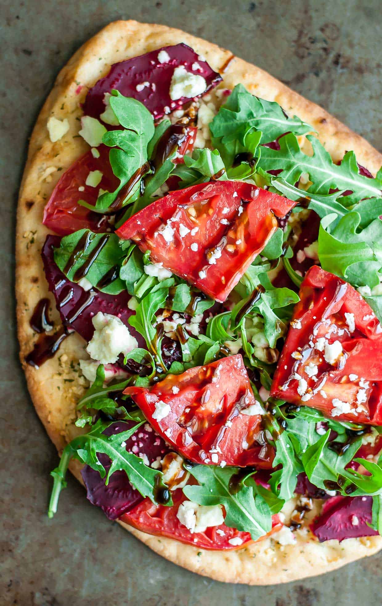 Balsamic veggie flatbread pizza.