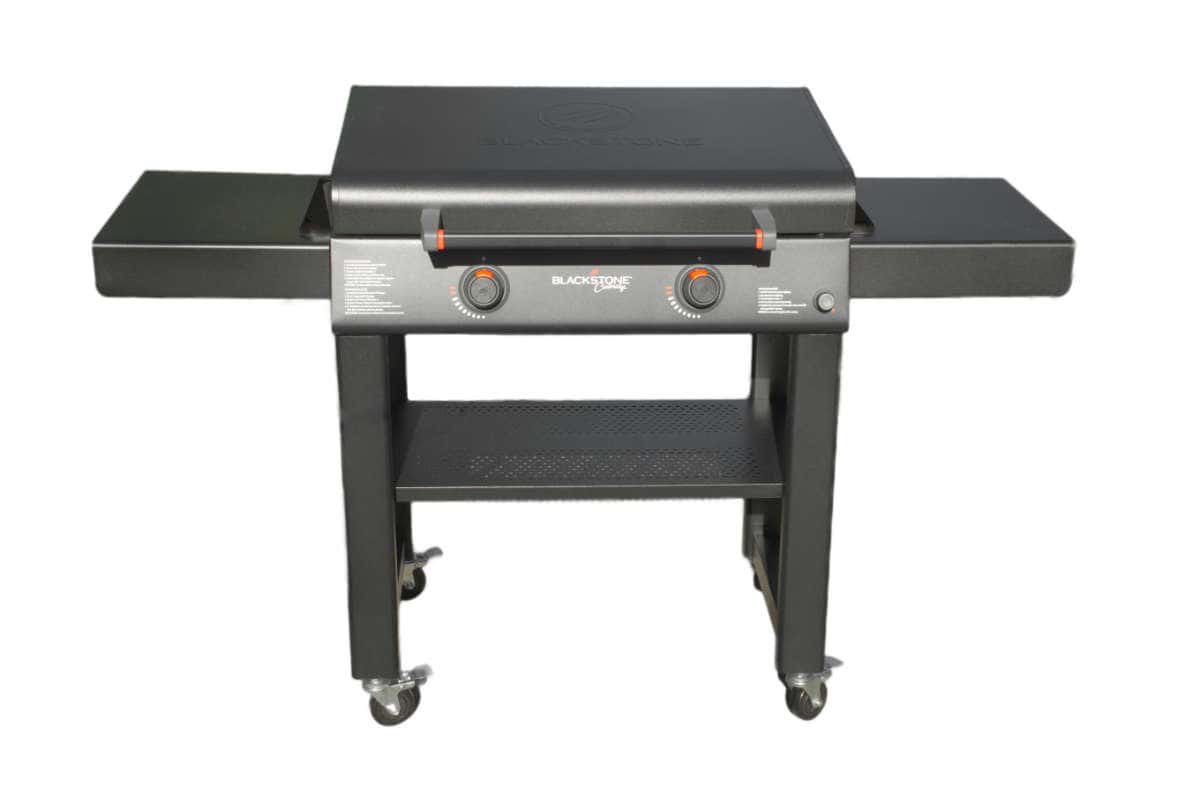 Blackstone culinary Outdoor Flat Top Gas Griddle with two burner separate heat setting knobs, hard swivel top.