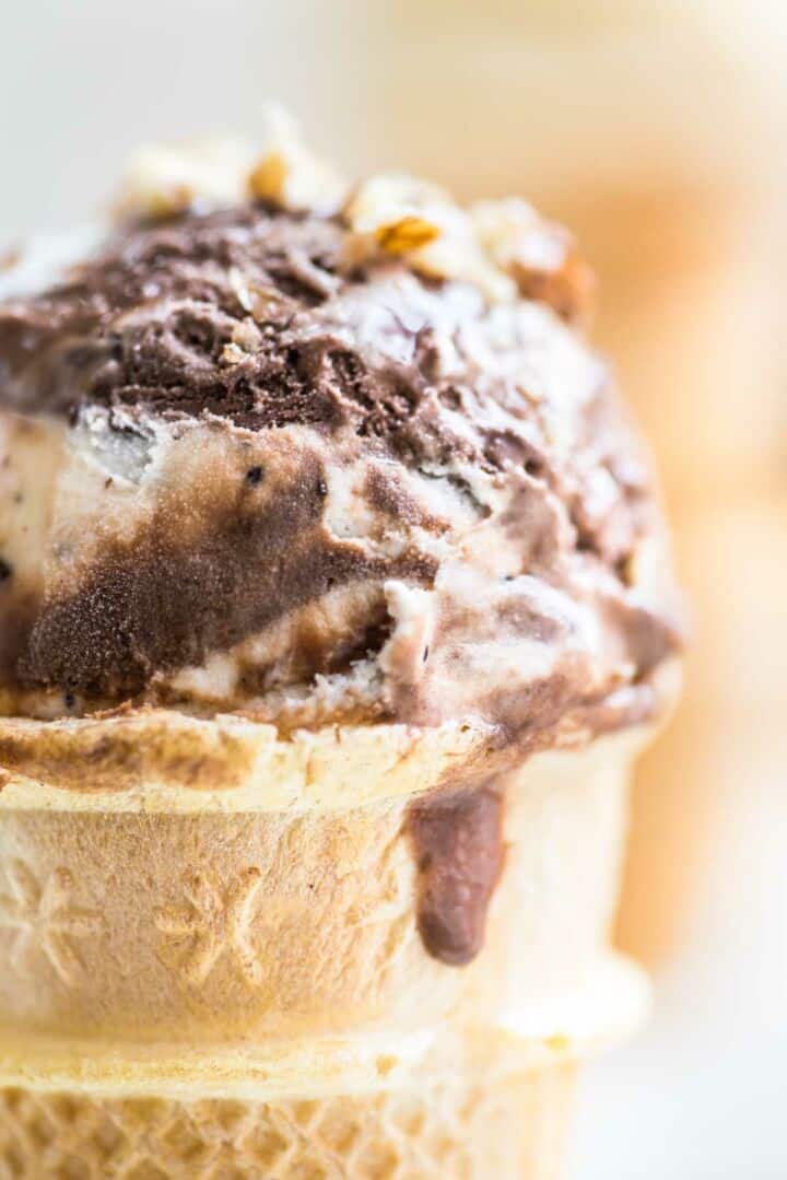 chocolate marshmallow ice cream in a cone, popular frozen treats.