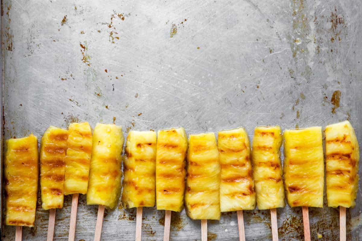 pineapple skewers on a blackstone griddle.