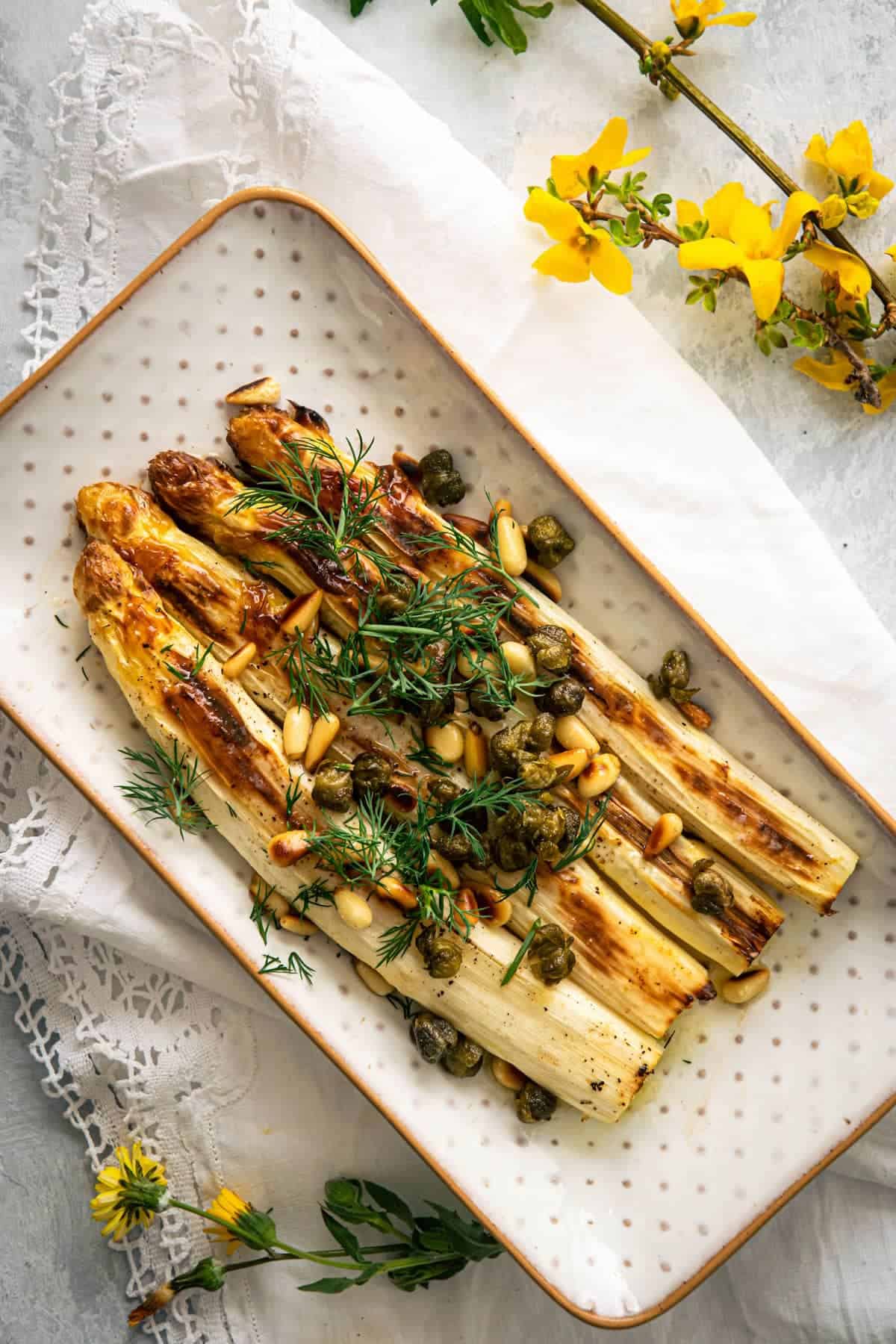 Roasted white asparagus.