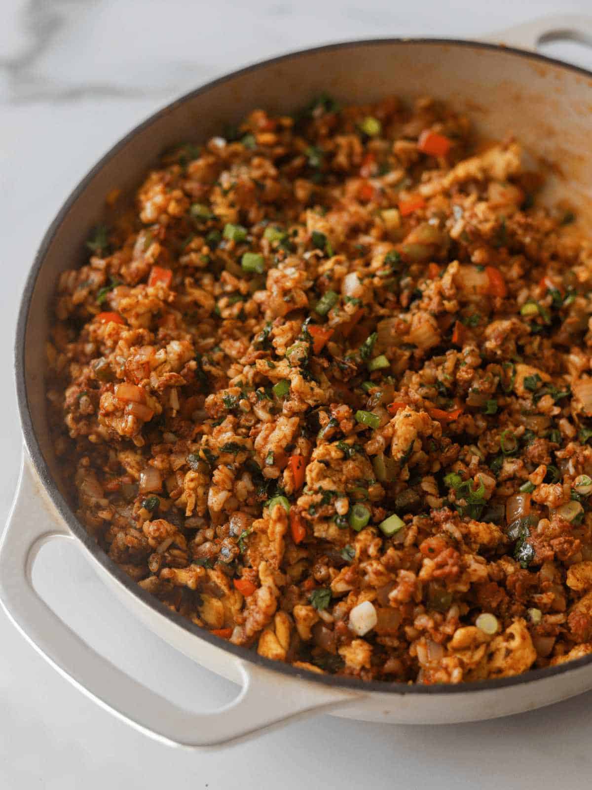 Chorizo fried rice, one pot rice meal.