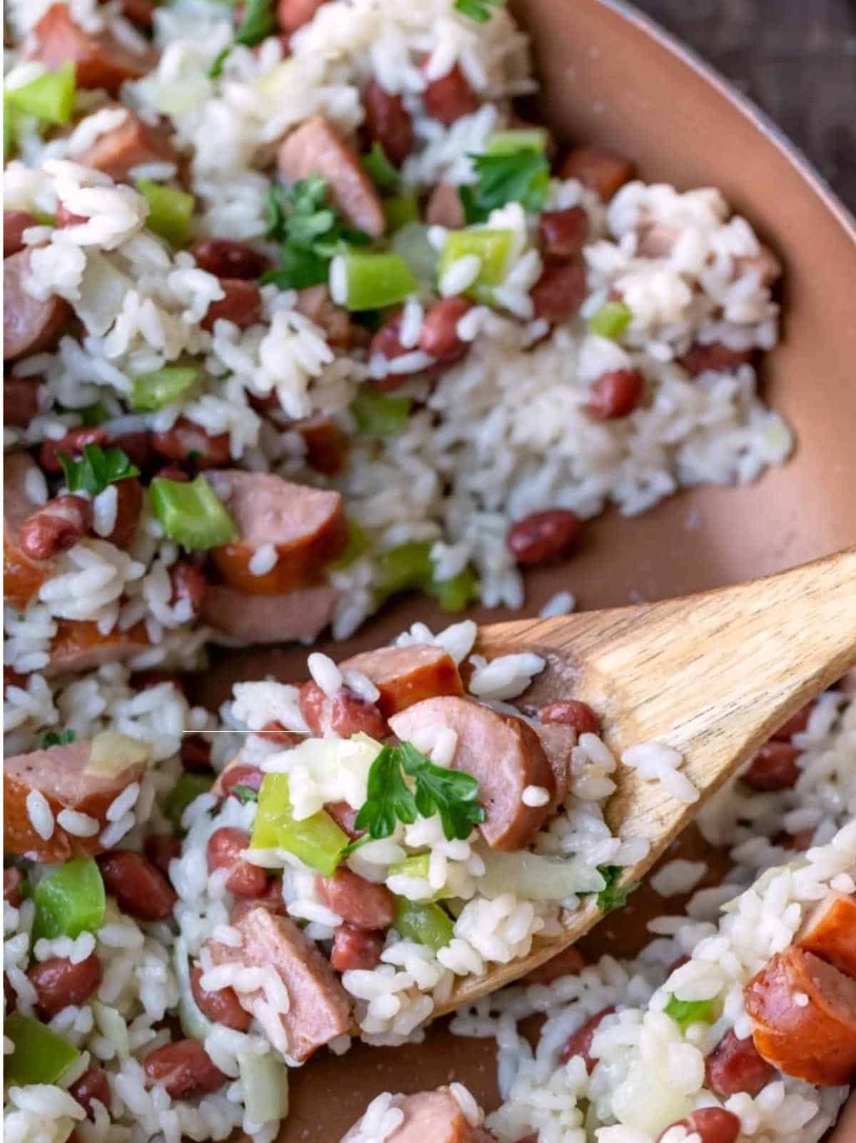 Red beans and rice skillet one pot rice meal.