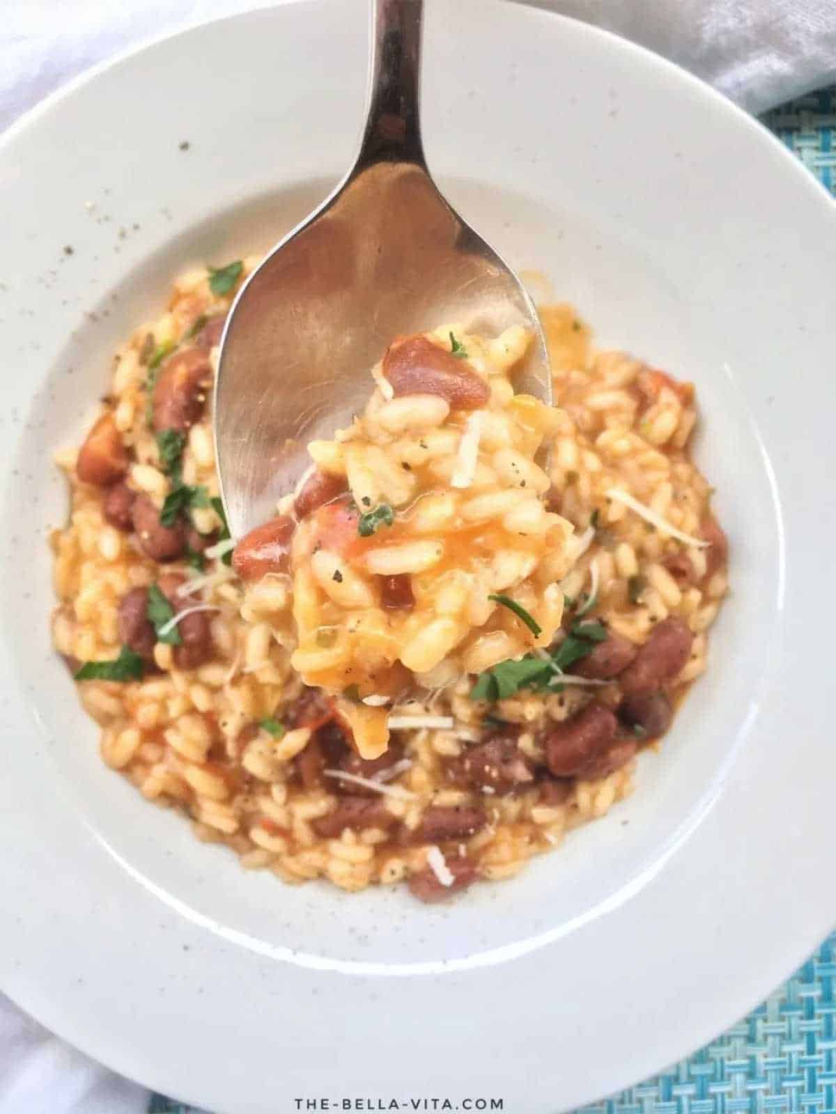 Risotto with Borlotti beans.