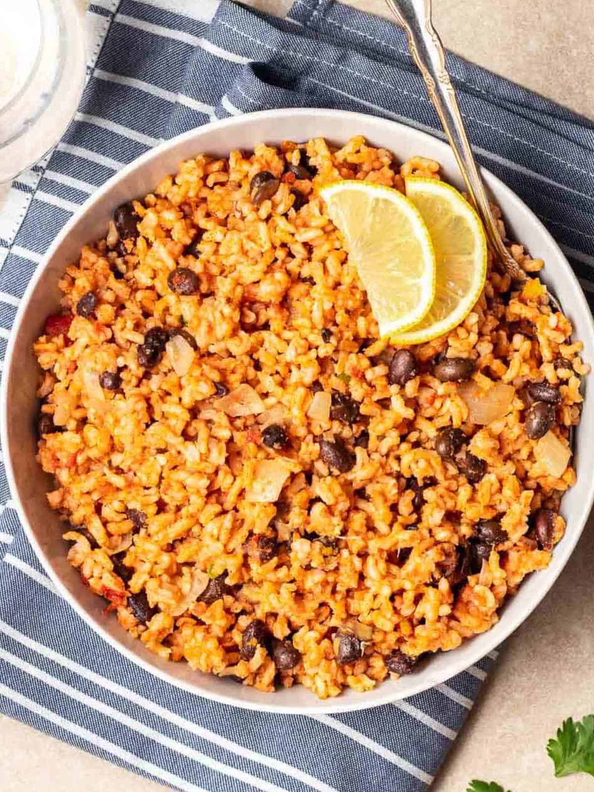 Spicy Vegan Mexican rice and black beans.