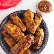 air fried country pork ribs with barbecue sauce.