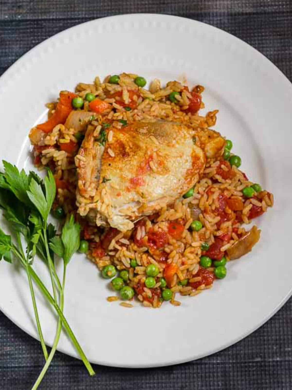 Arroz con pollo, easy one pot rice meal.