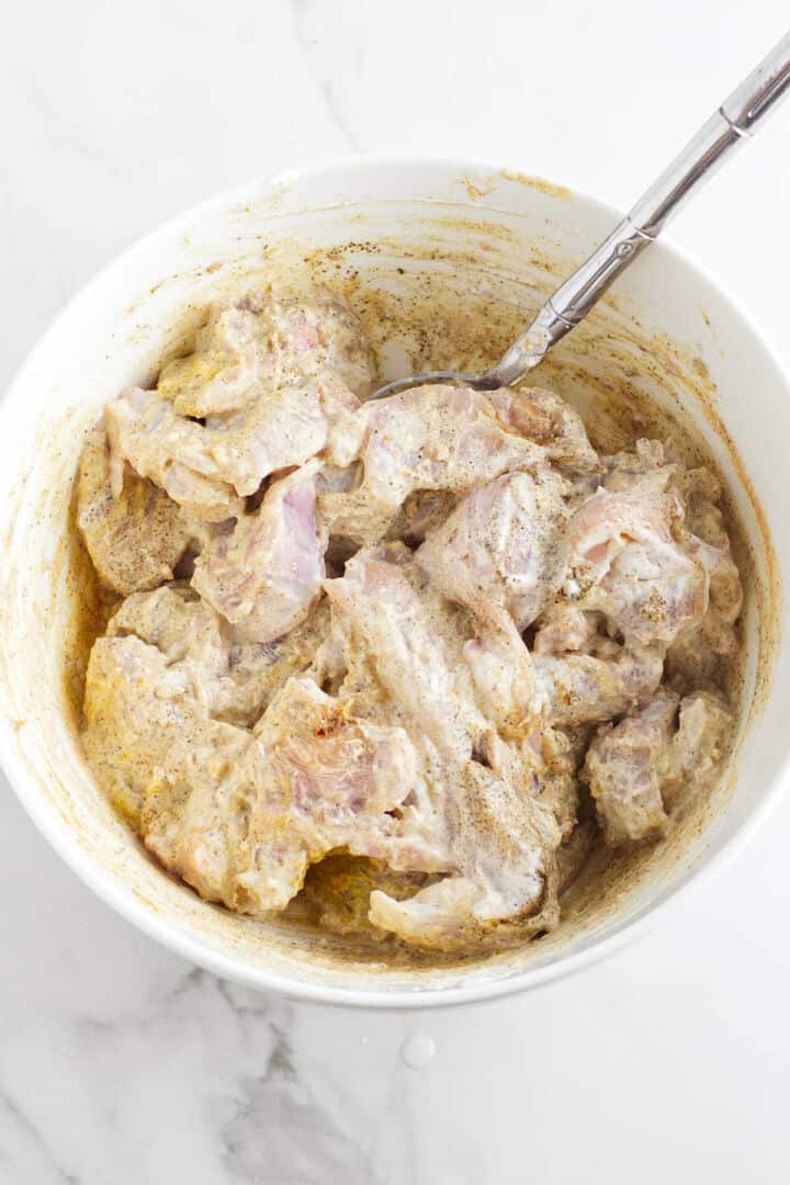 Raw chicken marinated in yogurt.