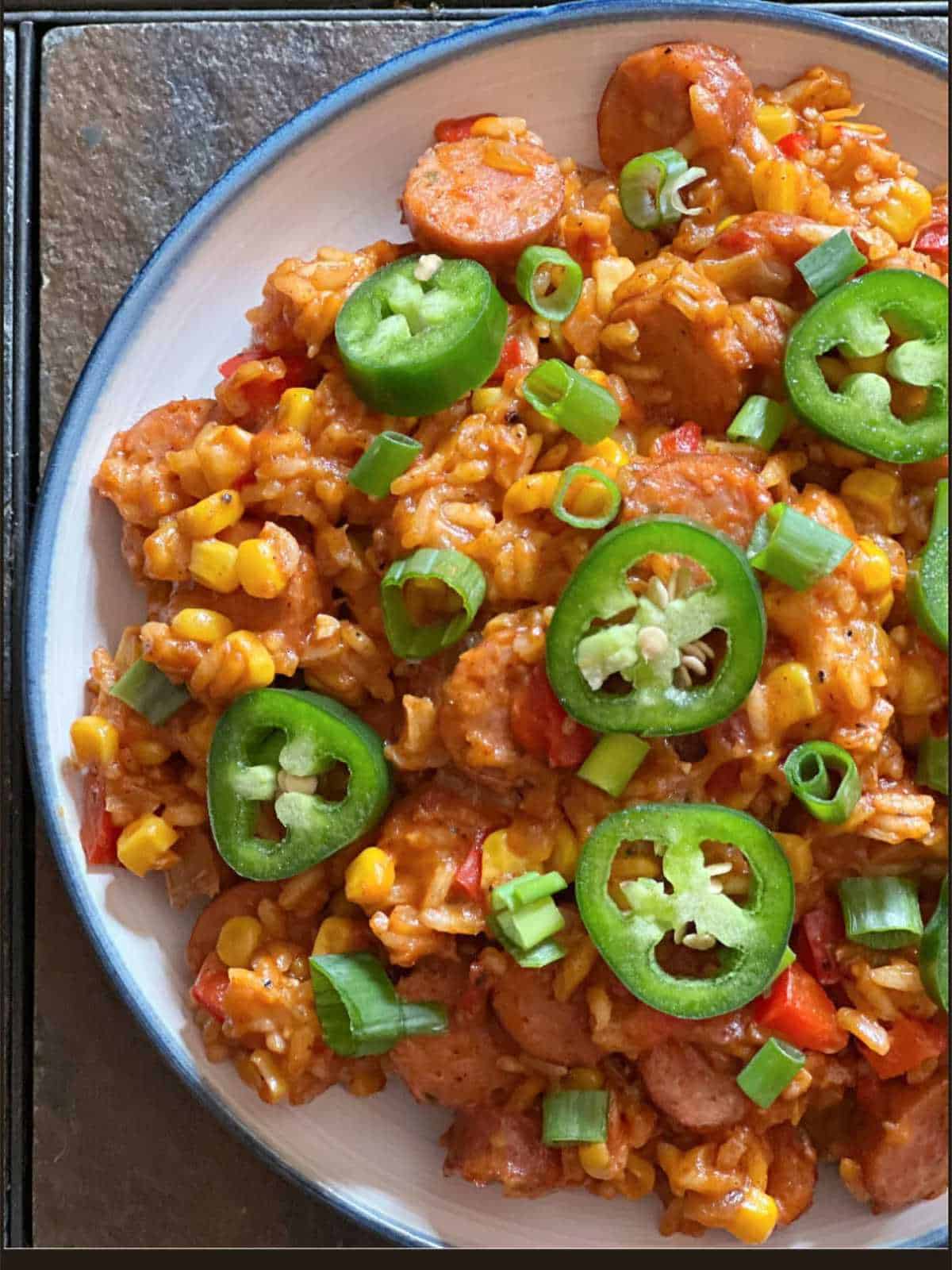 cheesy smoked sausage and rice skillet meal.