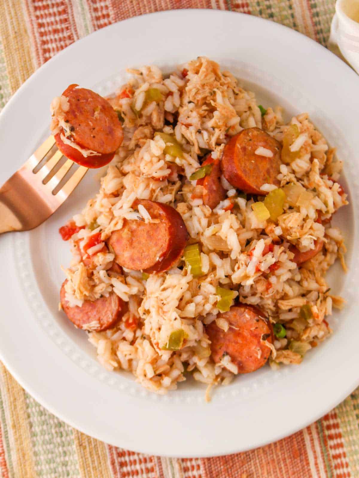 Chicken and sausage jambalaya.