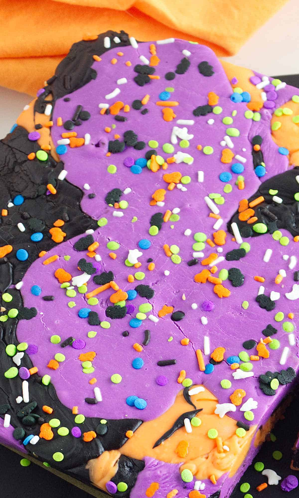 Decorated camouflage fudge with Halloween sprinkles.