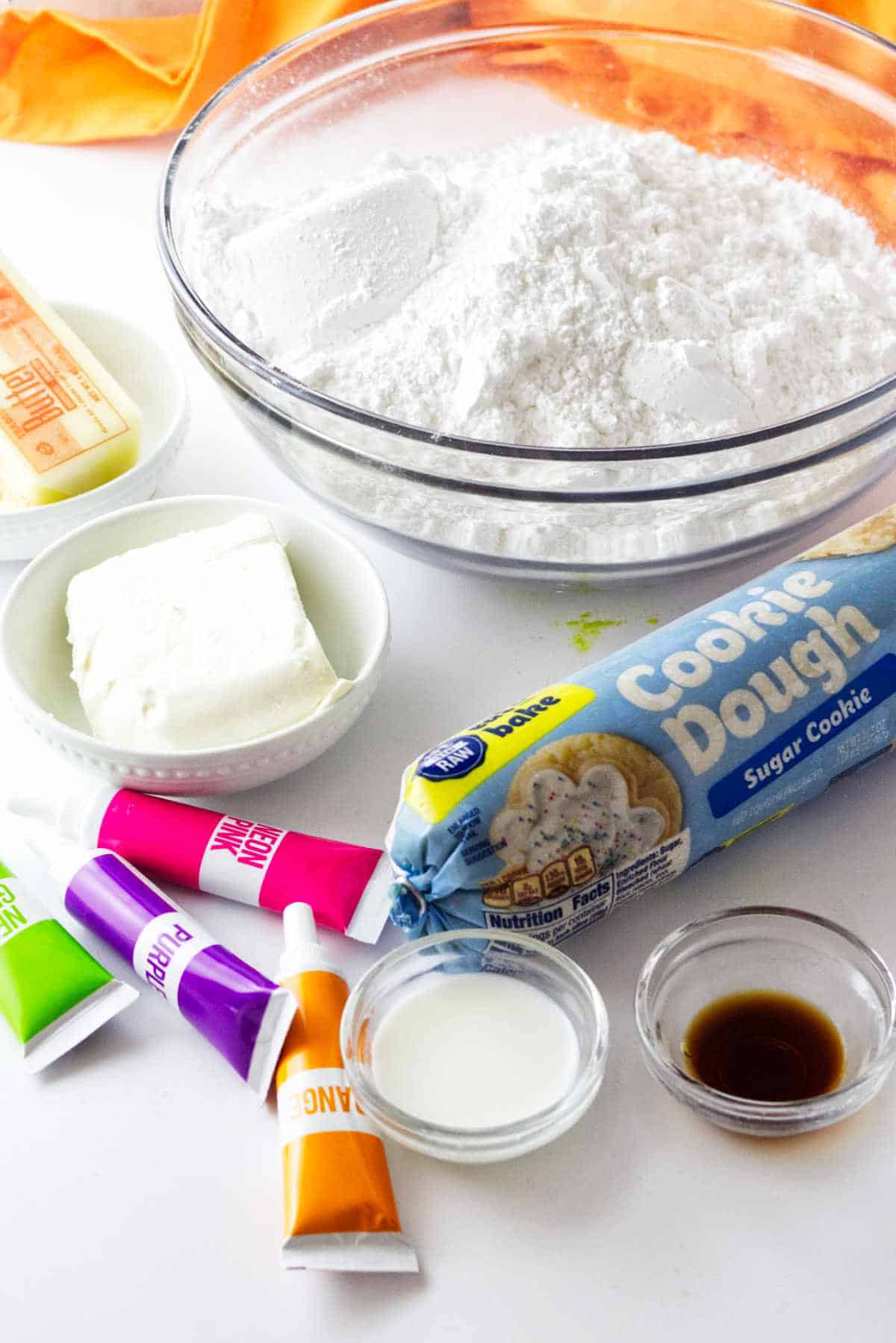 Ingredients for making sheet pan cookies.