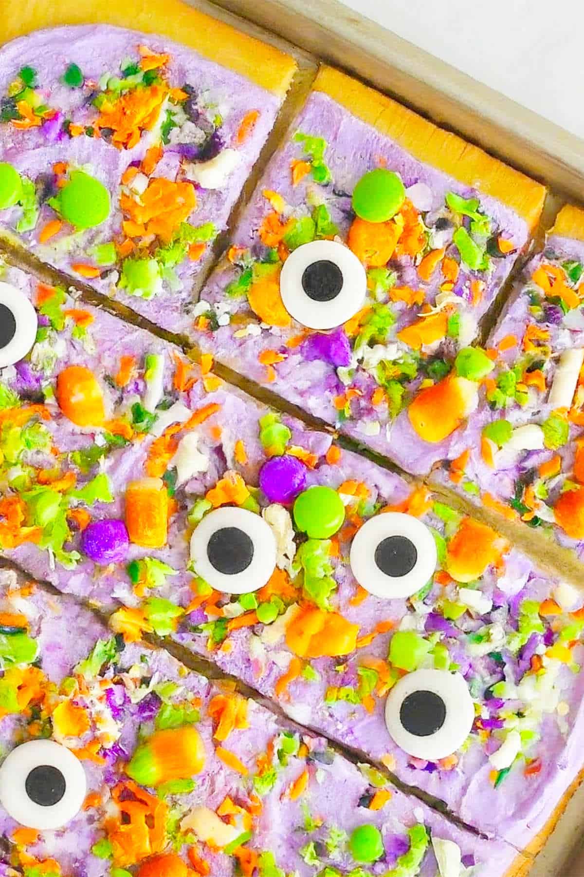 decorated cut cookie bars for Halloween.