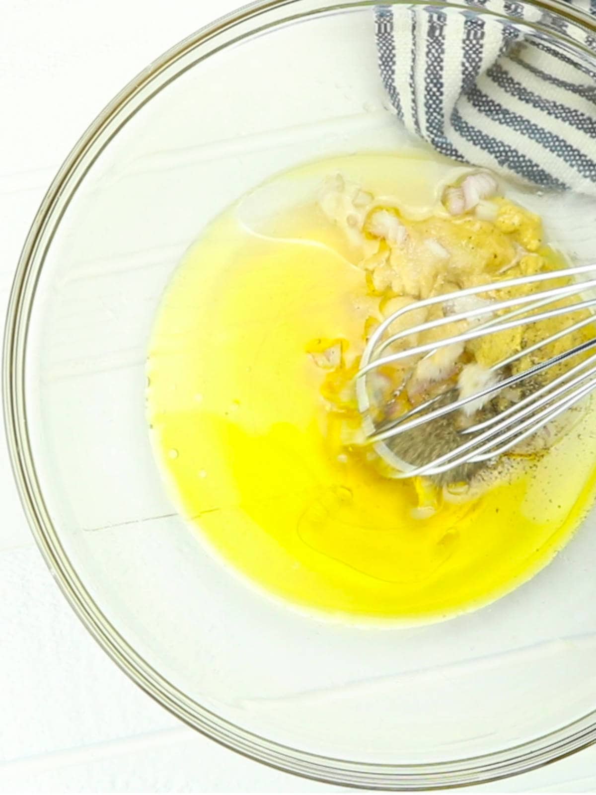 mustard added to olive oil.