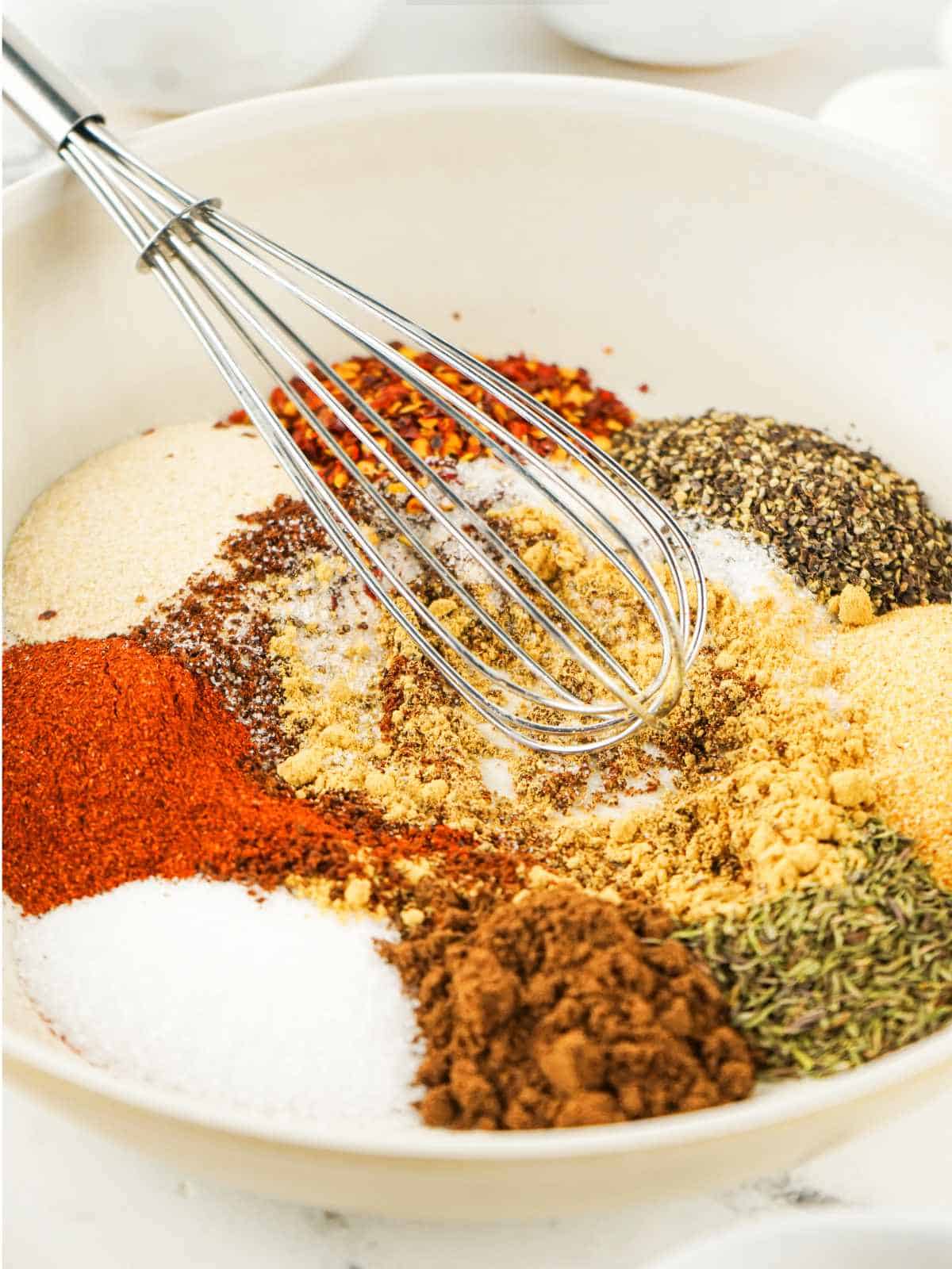 mixing spice ingredients for Jamaican Jerk seasoning.