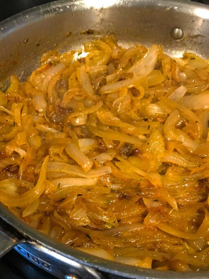 caramelized onions in a skillet.