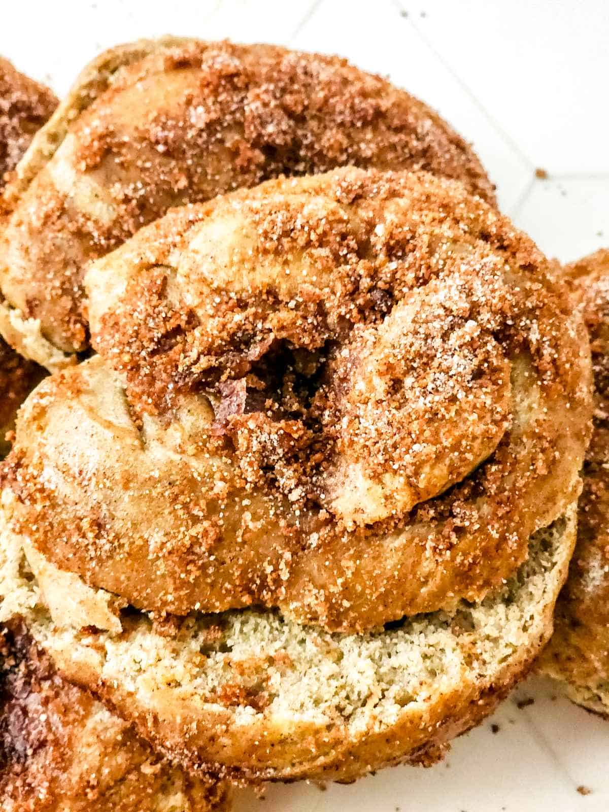 cinnamon bagels with cinnamon crunch topping.
