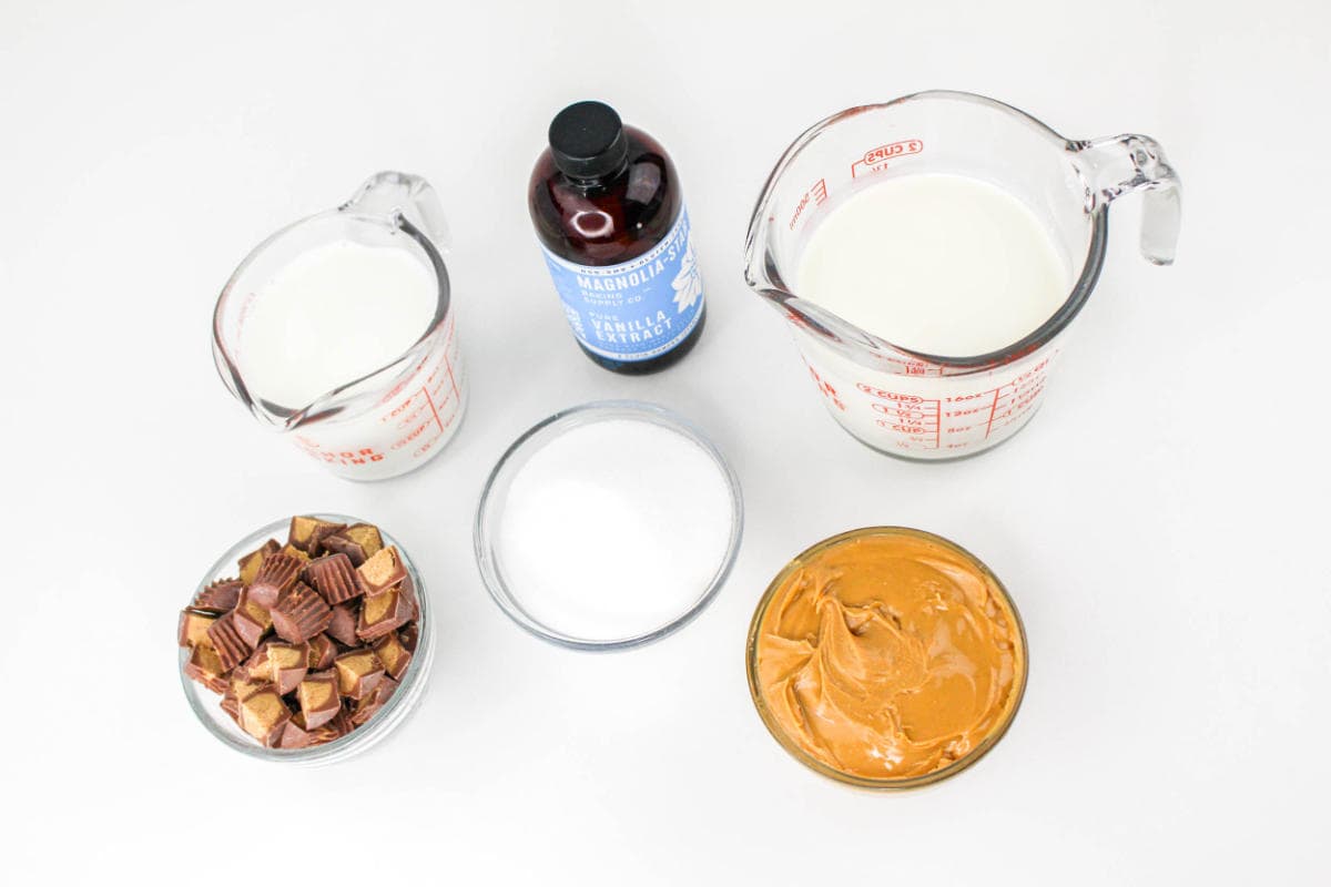 ingredients for peanut butter cup ice cream.