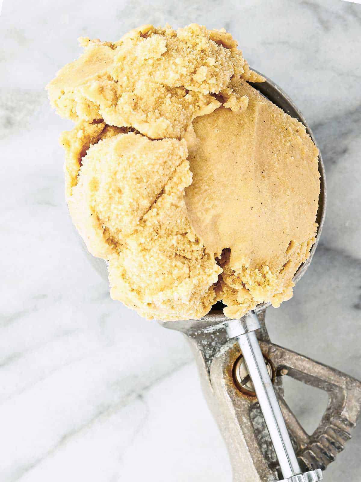 Homemade Pumpkin Pie Ice Cream in a Scoop.