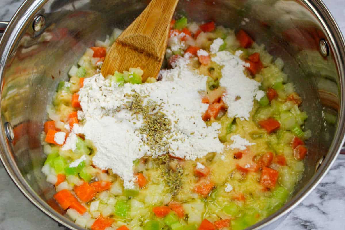 thickening the soup base for wild rice soup.
