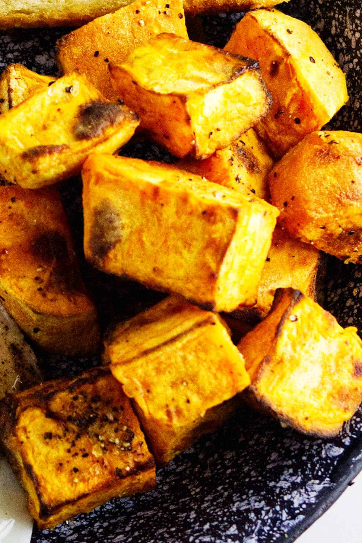 air fried sweet potato cubes.