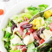 Bowl of tossed chopped antipasto salad.