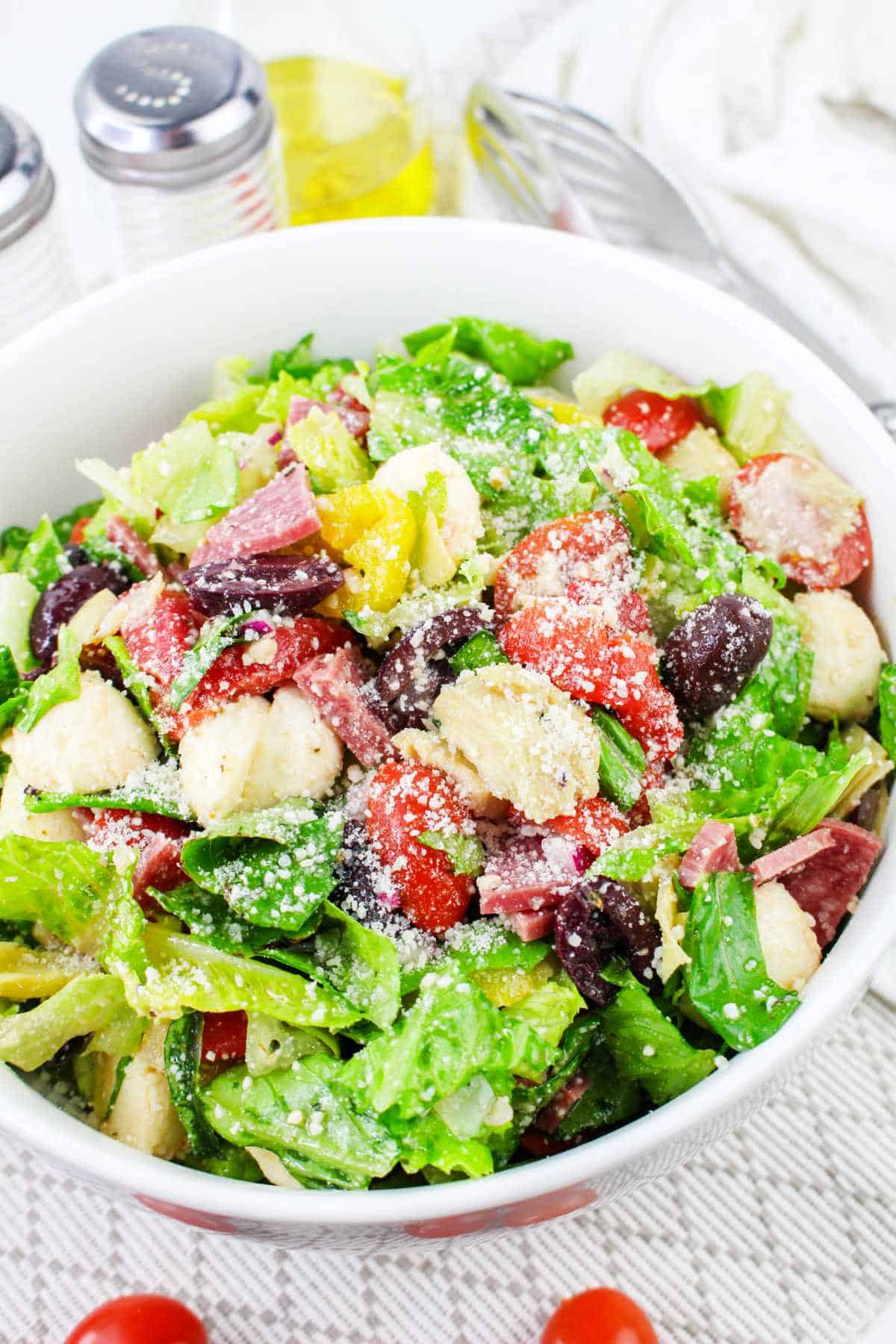 Bowl of antipasto chopped salad.