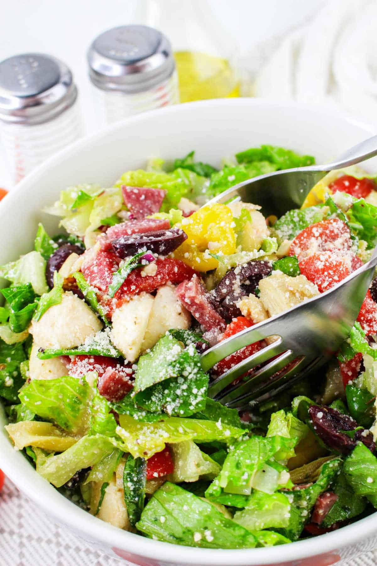 Bowl of antipasto chopped salad.